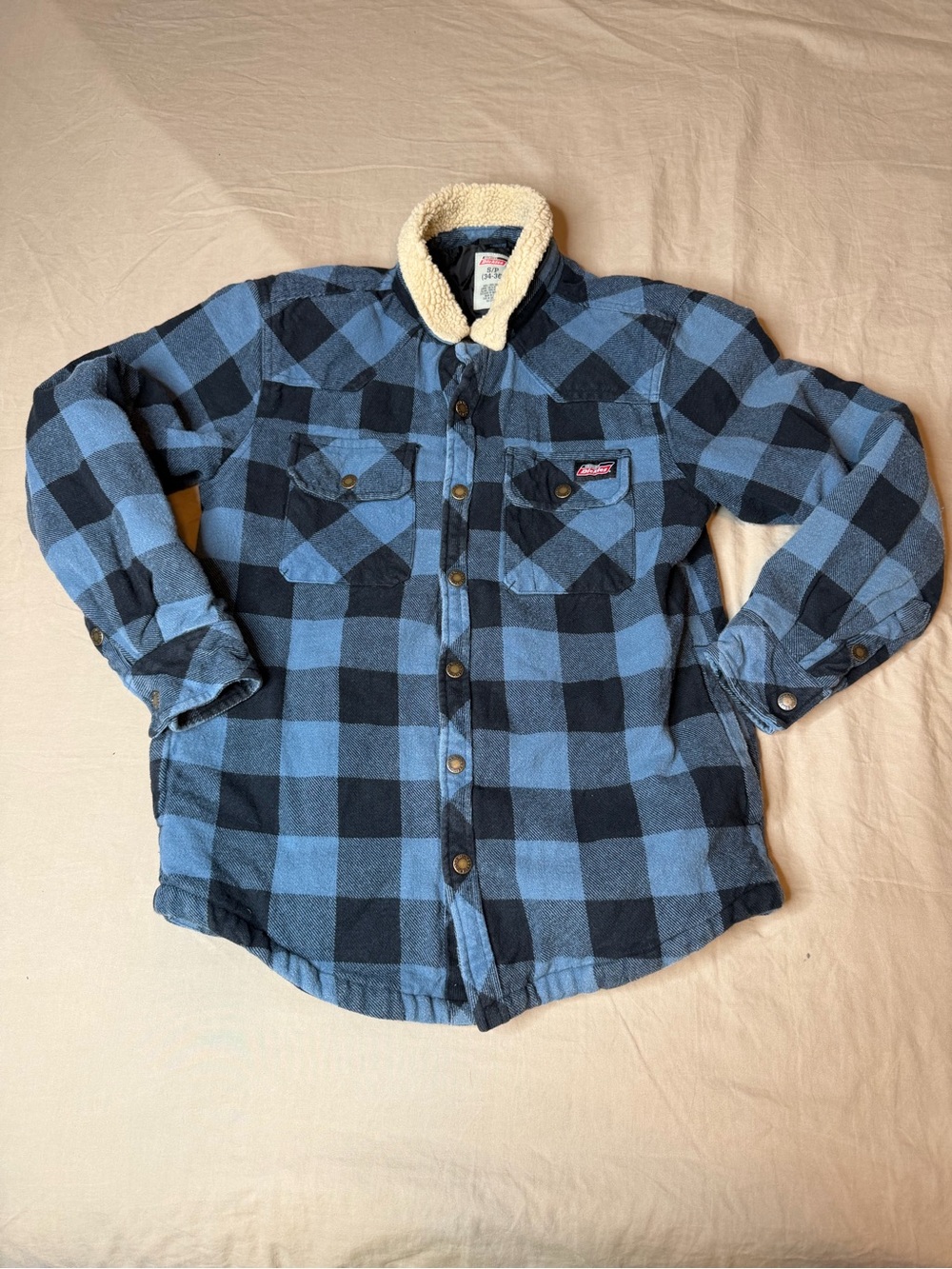Dickies Jacket Mens Small Blue Black Check Flannel Shacket Quilt Lined Outdoor